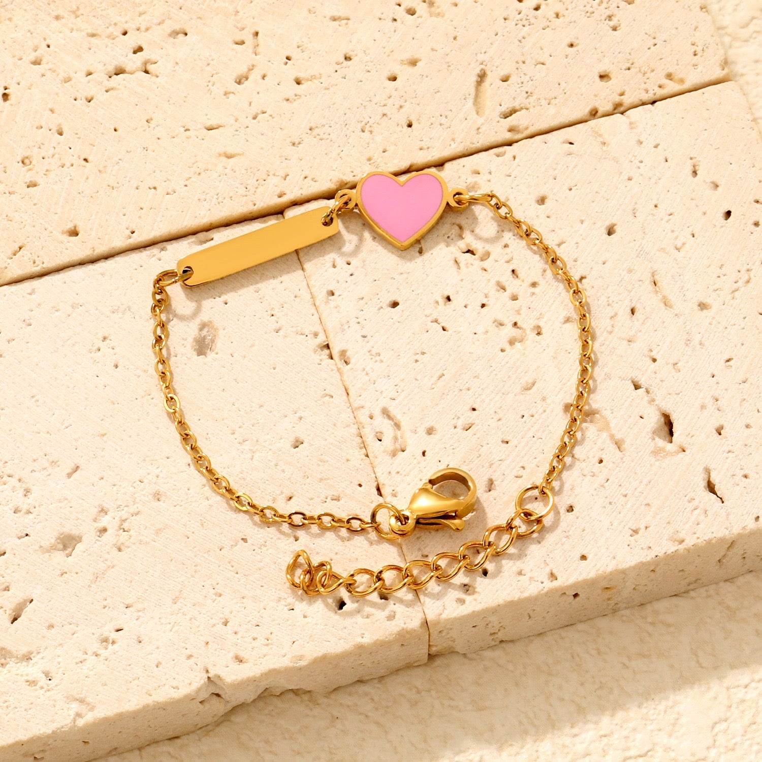Pink Heart Customised 18K Gold Plated Children's Bracelet | Custom Engraving - Twisty Locks  - Kids and Women Hair Accessories, Fashion Clothing and Jewellery India