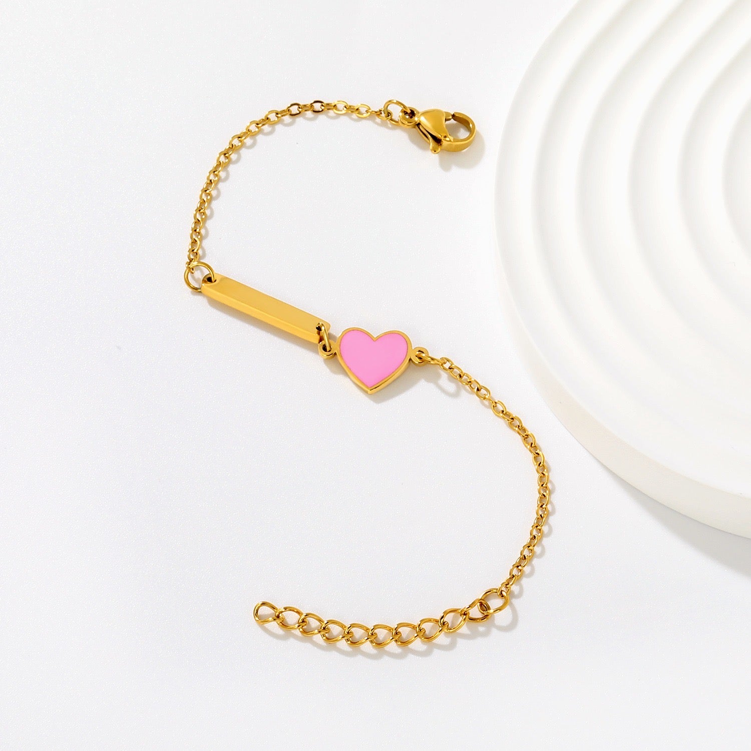 Pink Heart Customised 18K Gold Plated Children's Bracelet | Custom Engraving - Twisty Locks  - Kids and Women Hair Accessories, Fashion Clothing and Jewellery India