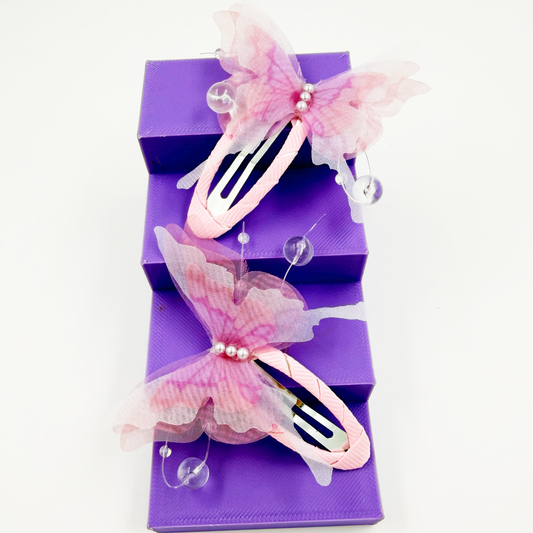 Pink Organza Butterfly Tic Tac Clips - Twisty Locks  - Kids and Women Hair Accessories, Fashion Clothing and Jewellery India