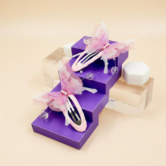 Pink Organza Butterfly Tic Tac Clips - Twisty Locks  - Kids and Women Hair Accessories, Fashion Clothing and Jewellery India