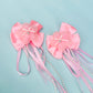 Pink Ribbon & Pearl Tail Flower Bows - Set of 2 - Twisty Locks  - Kids and Women Hair Accessories, Fashion Clothing and Jewellery India