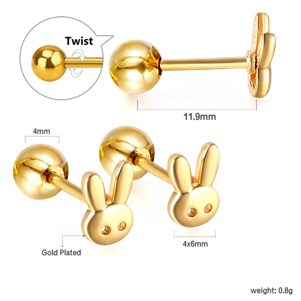Rabbits 18K Gold Plated Children's Earrings - Twisty Locks  - Kids and Women Hair Accessories, Fashion Clothing and Jewellery India
