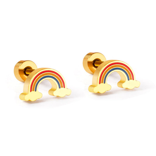 Rainbow Cloud 18K Gold Plated Children's Earrings - Twisty Locks  - Kids and Women Hair Accessories, Fashion Clothing and Jewellery India