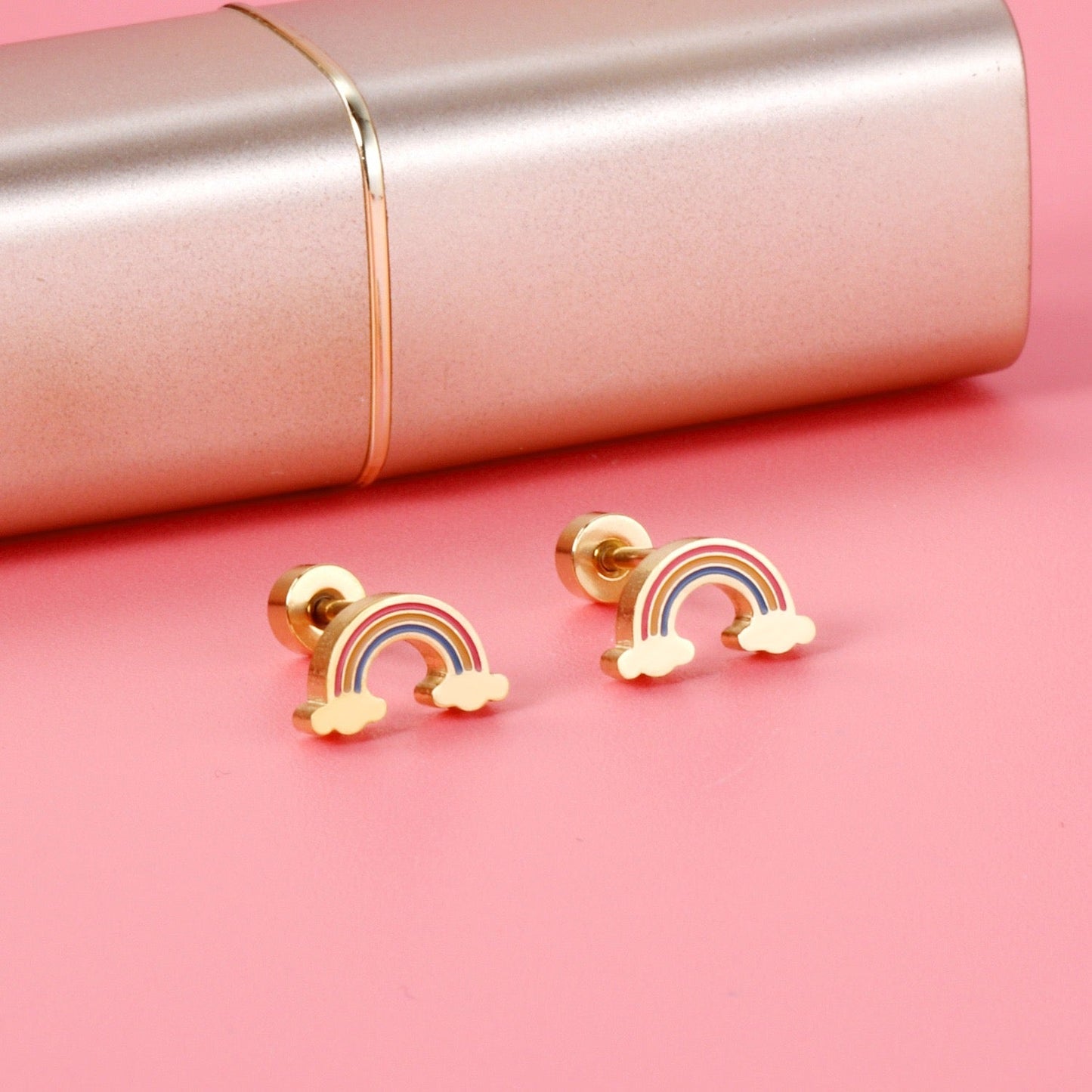Rainbow Cloud 18K Gold Plated Children's Earrings - Twisty Locks  - Kids and Women Hair Accessories, Fashion Clothing and Jewellery India