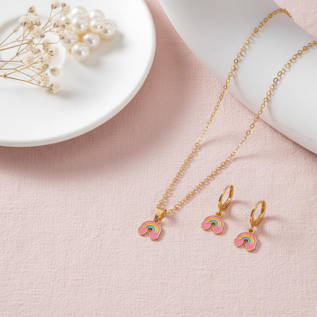 Rainbow Heart 3 Pc Jewellery Set - Twisty Locks  - Kids and Women Hair Accessories, Fashion Clothing and Jewellery India