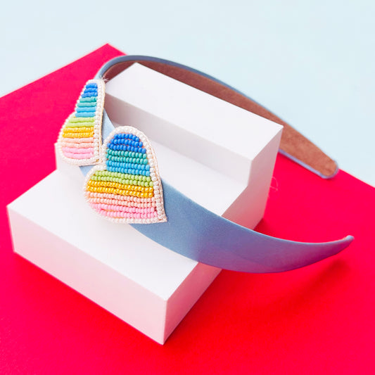 Rainbow Hearts Blue Hairband - Twisty Locks  - Kids and Women Hair Accessories, Fashion Clothing and Jewellery India