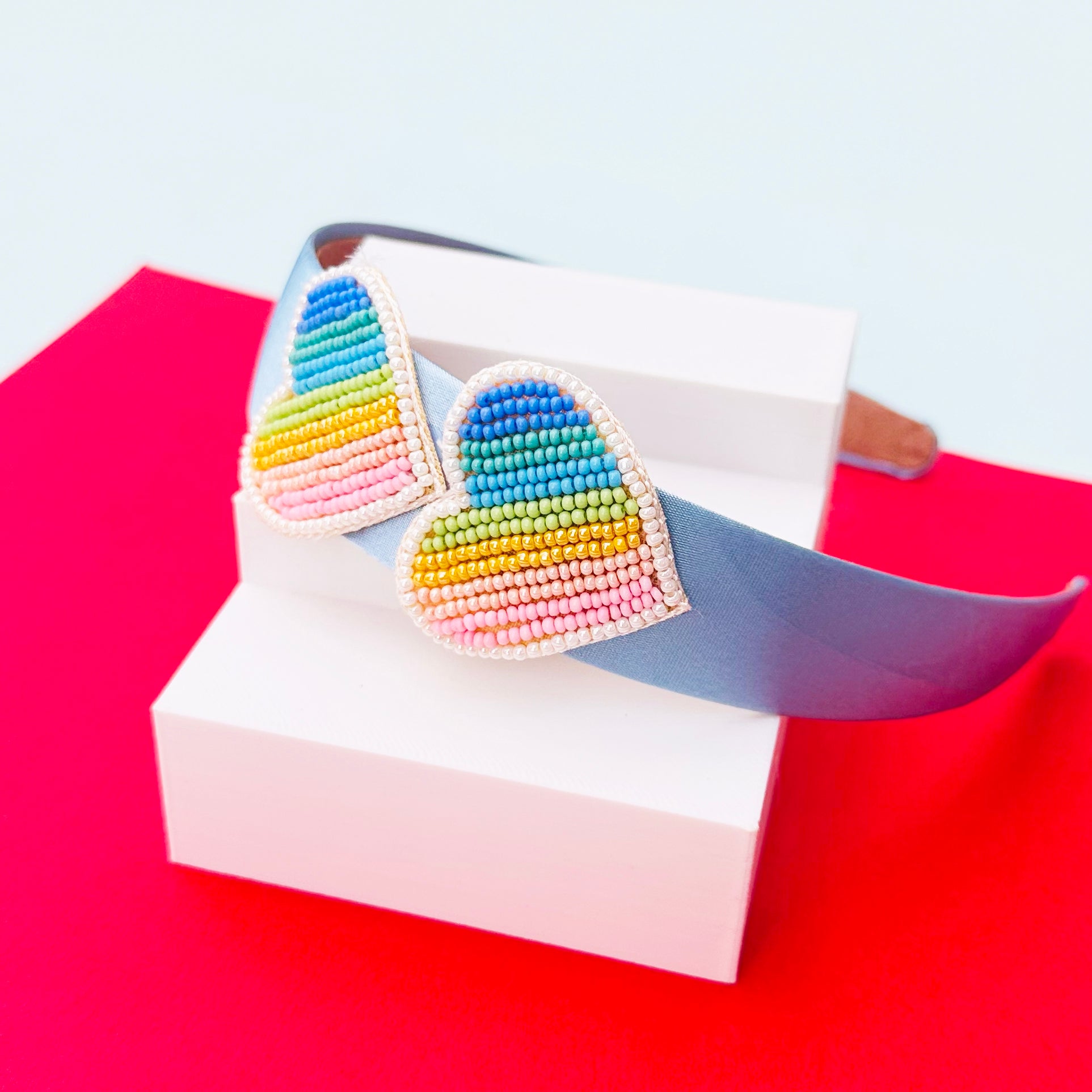 Rainbow Hearts Blue Hairband - Twisty Locks  - Kids and Women Hair Accessories, Fashion Clothing and Jewellery India