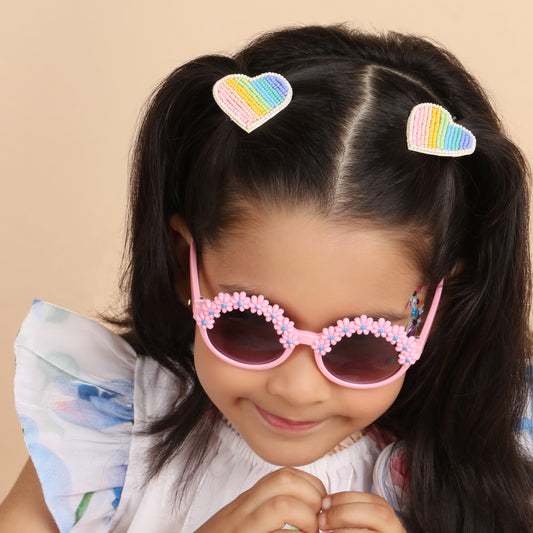 Rainbow Hearts Hair Clips Set - Twisty Locks  - Kids and Women Hair Accessories, Fashion Clothing and Jewellery India