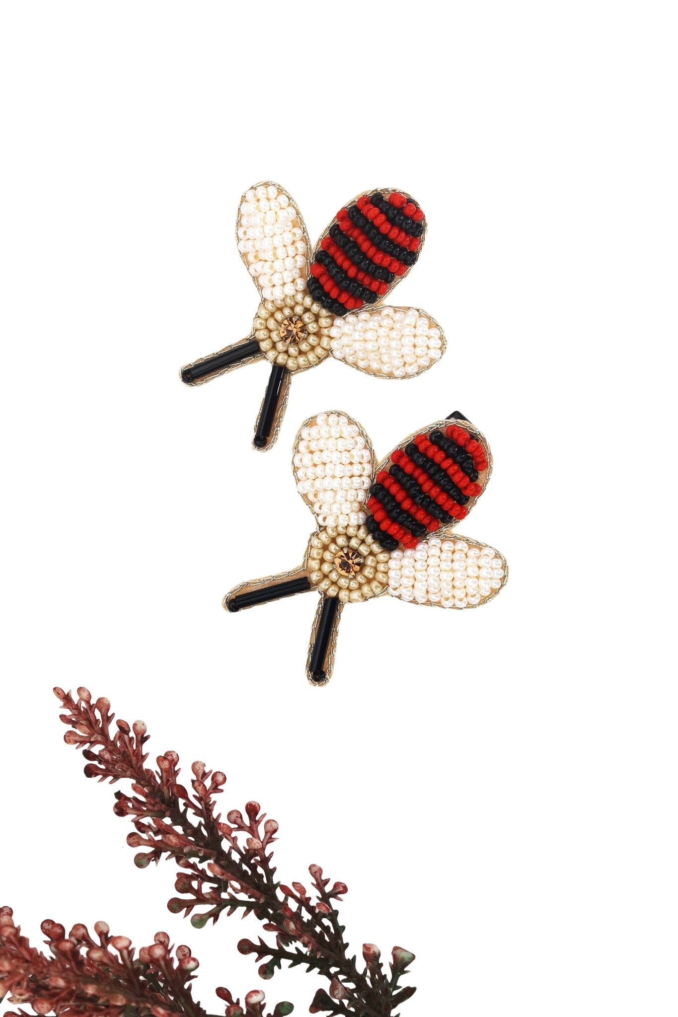 Red Bee Embroidered Hair Clips Set - Twisty Locks  - Kids and Women Hair Accessories, Fashion Clothing and Jewellery India