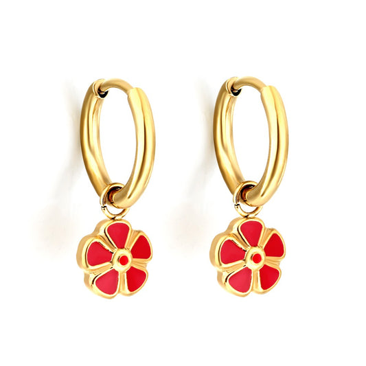 Red Flower Hoops 18K Gold Plated Children's Earrings - Twisty Locks  - Kids and Women Hair Accessories, Fashion Clothing and Jewellery India