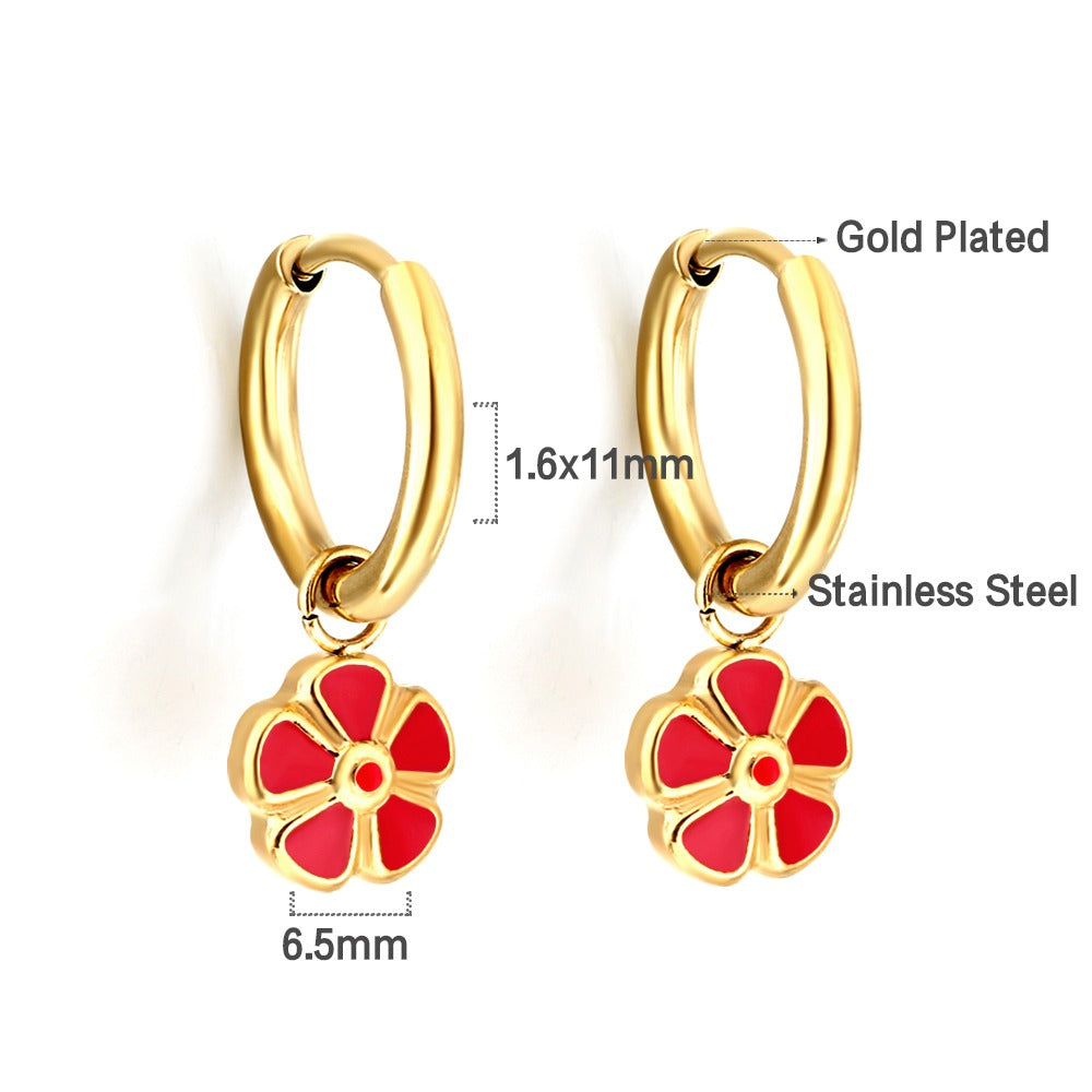 Red Flower Hoops 18K Gold Plated Children's Earrings - Twisty Locks  - Kids and Women Hair Accessories, Fashion Clothing and Jewellery India