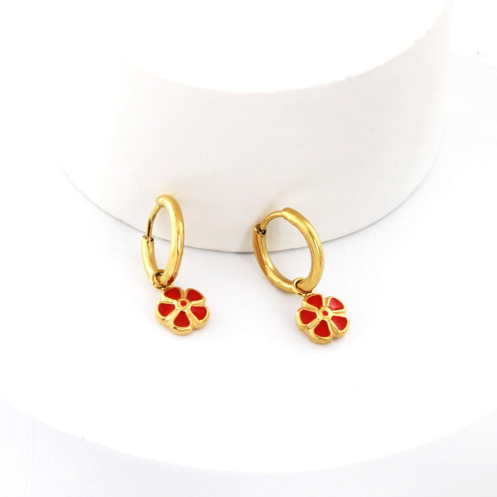 Red Flower Hoops 18K Gold Plated Children's Earrings - Twisty Locks  - Kids and Women Hair Accessories, Fashion Clothing and Jewellery India