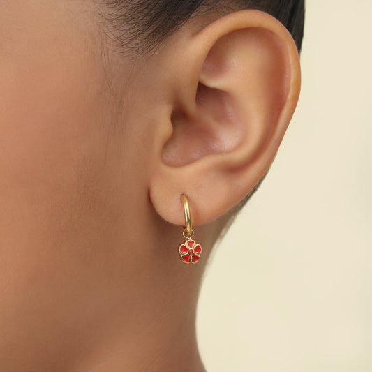 Red Flower Hoops 18K Gold Plated Children's Earrings - Twisty Locks  - Kids and Women Hair Accessories, Fashion Clothing and Jewellery India