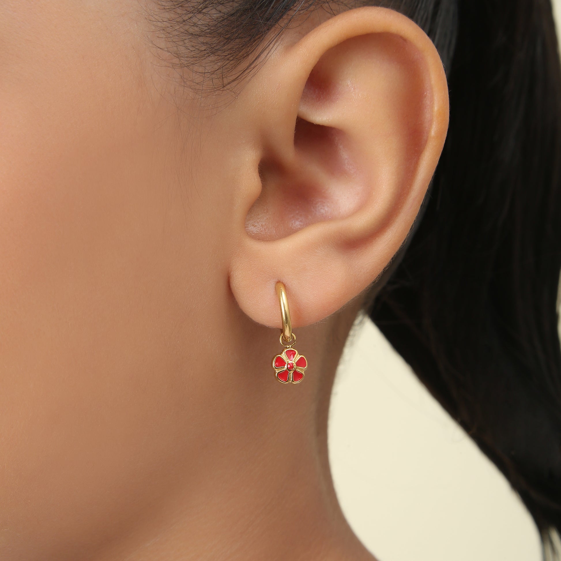 Red Flower Hoops 18K Gold Plated Children's Earrings - Twisty Locks  - Kids and Women Hair Accessories, Fashion Clothing and Jewellery India