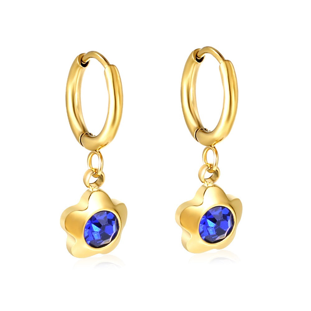 Sapphire Flower Hoops gold earrings – main product shot on white by Twisty Locks