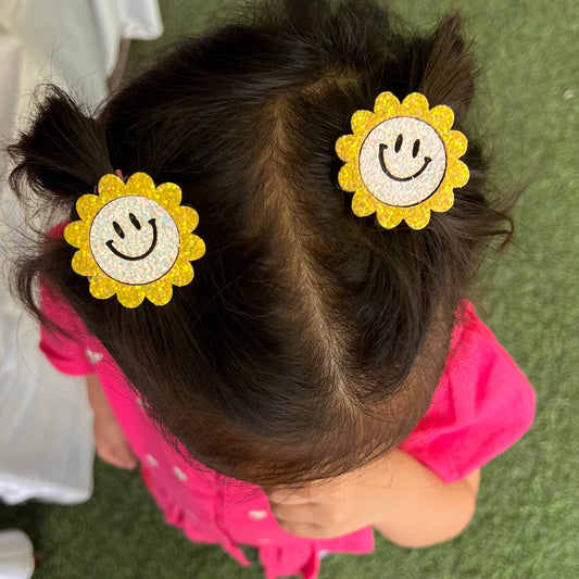 Smiling Sunflower Clips - Set of 2 - Twisty Locks  - Kids and Women Hair Accessories, Fashion Clothing and Jewellery India