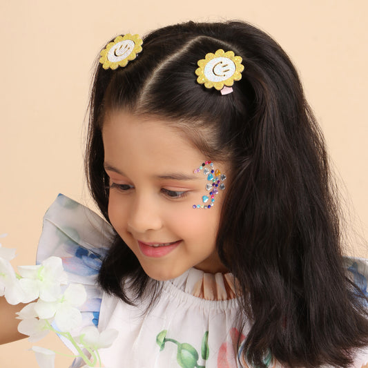 Smiling Sunflower Clips - Set of 2 - Twisty Locks  - Kids and Women Hair Accessories, Fashion Clothing and Jewellery India