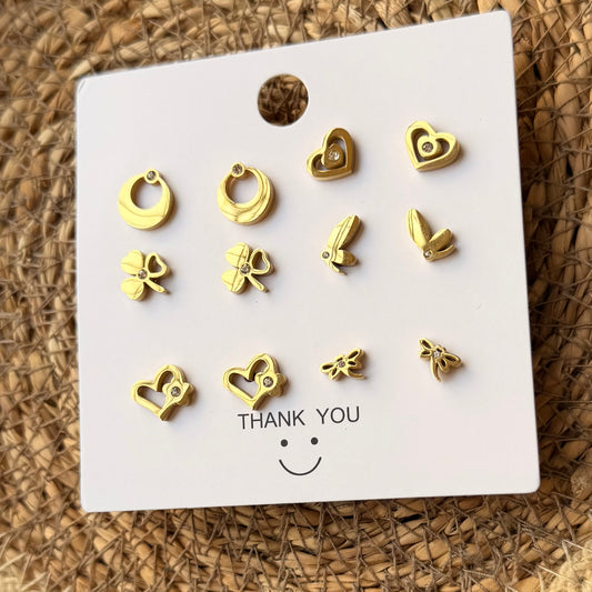 Sparkle 18K Gold Plated Children's Earrings Set of 6 - Twisty Locks  - Kids and Women Hair Accessories, Fashion Clothing and Jewellery India