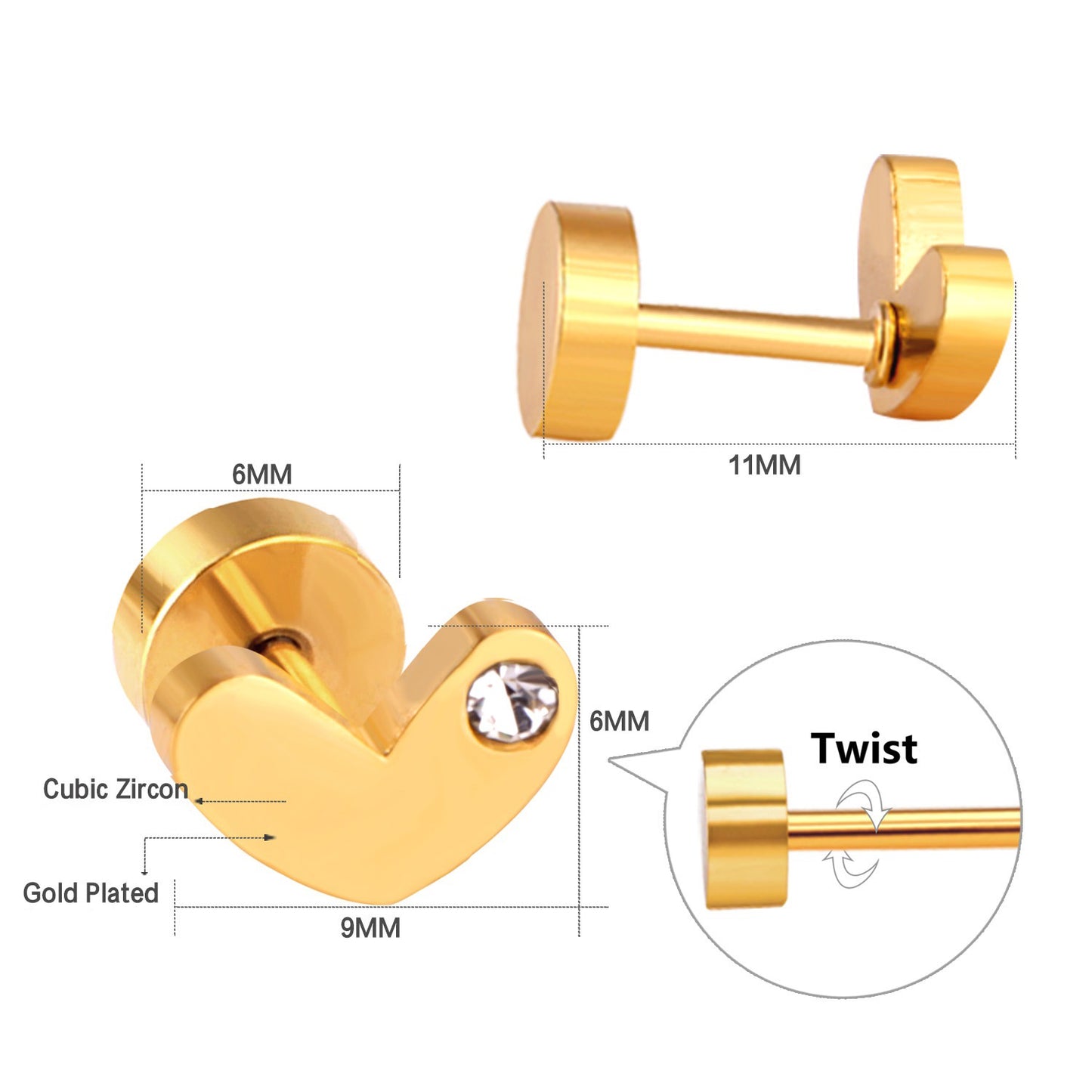 Sparkle Heart 18K Gold Plated Children's Earrings - Twisty Locks  - Kids and Women Hair Accessories, Fashion Clothing and Jewellery India