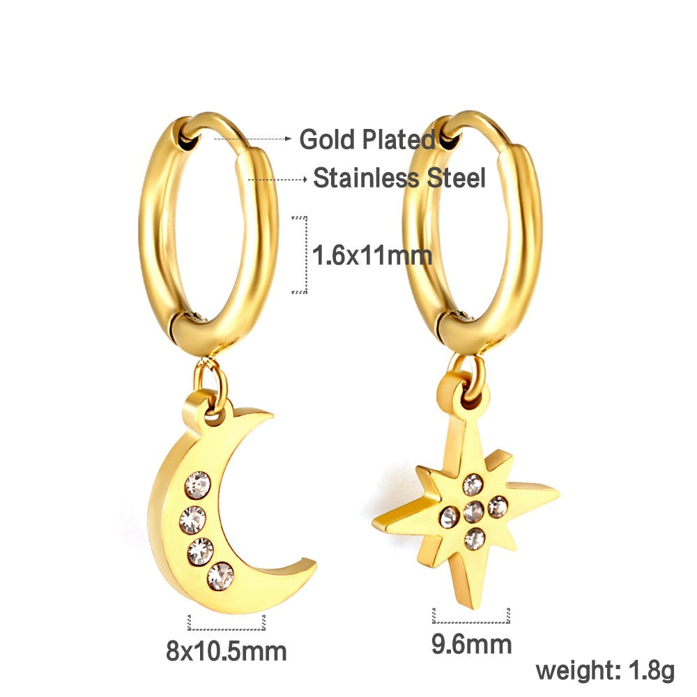 Sparkle Sun & Moon 18K Gold Plated Children's Hoops - Twisty Locks  - Kids and Women Hair Accessories, Fashion Clothing and Jewellery India