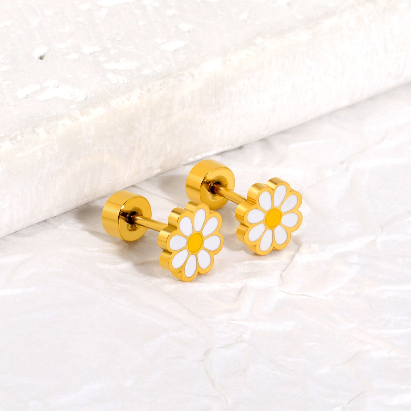 White Daisy 18K Gold Plated Children's Earrings - Twisty Locks  - Kids and Women Hair Accessories, Fashion Clothing and Jewellery India