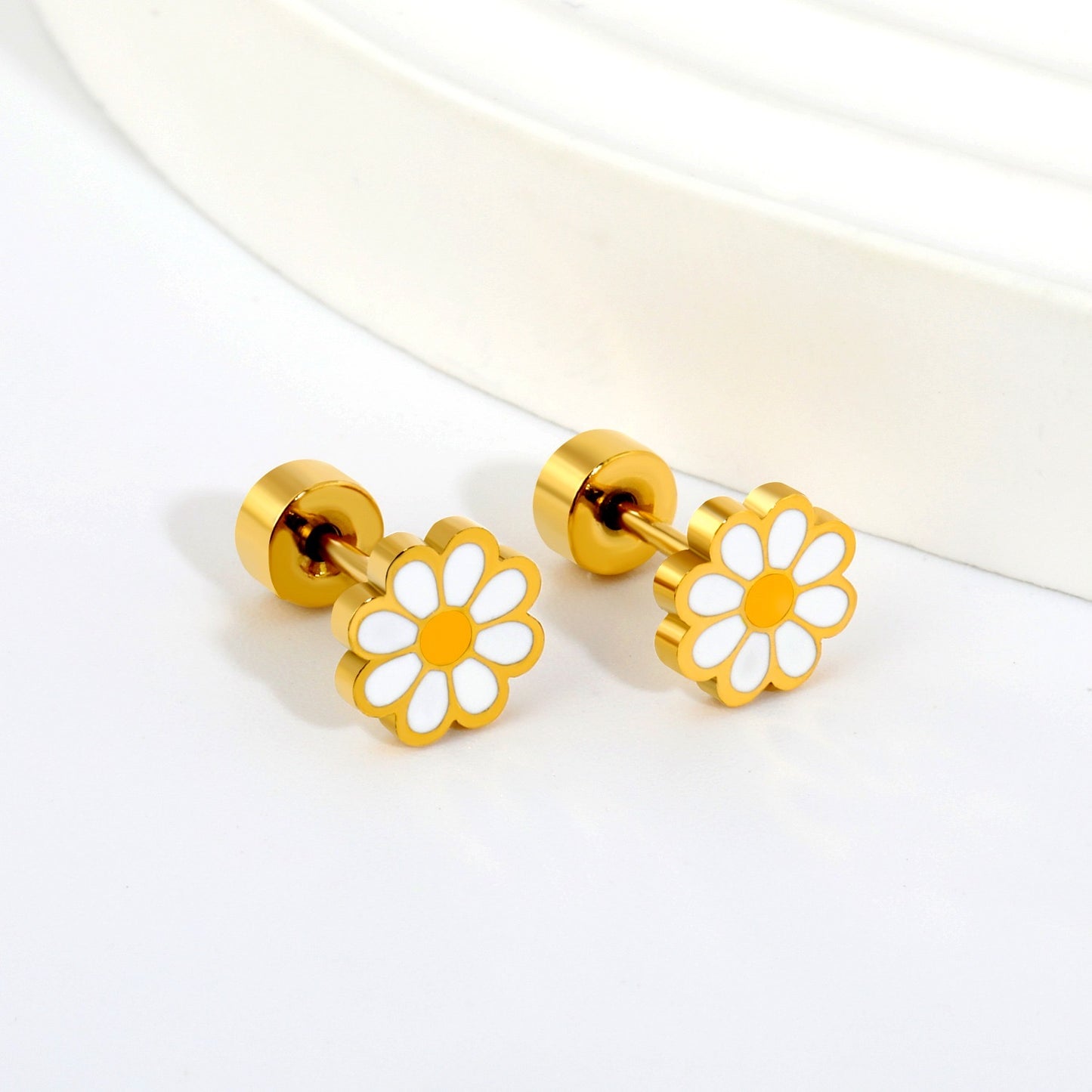 White Daisy 18K Gold Plated Children's Earrings - Twisty Locks  - Kids and Women Hair Accessories, Fashion Clothing and Jewellery India