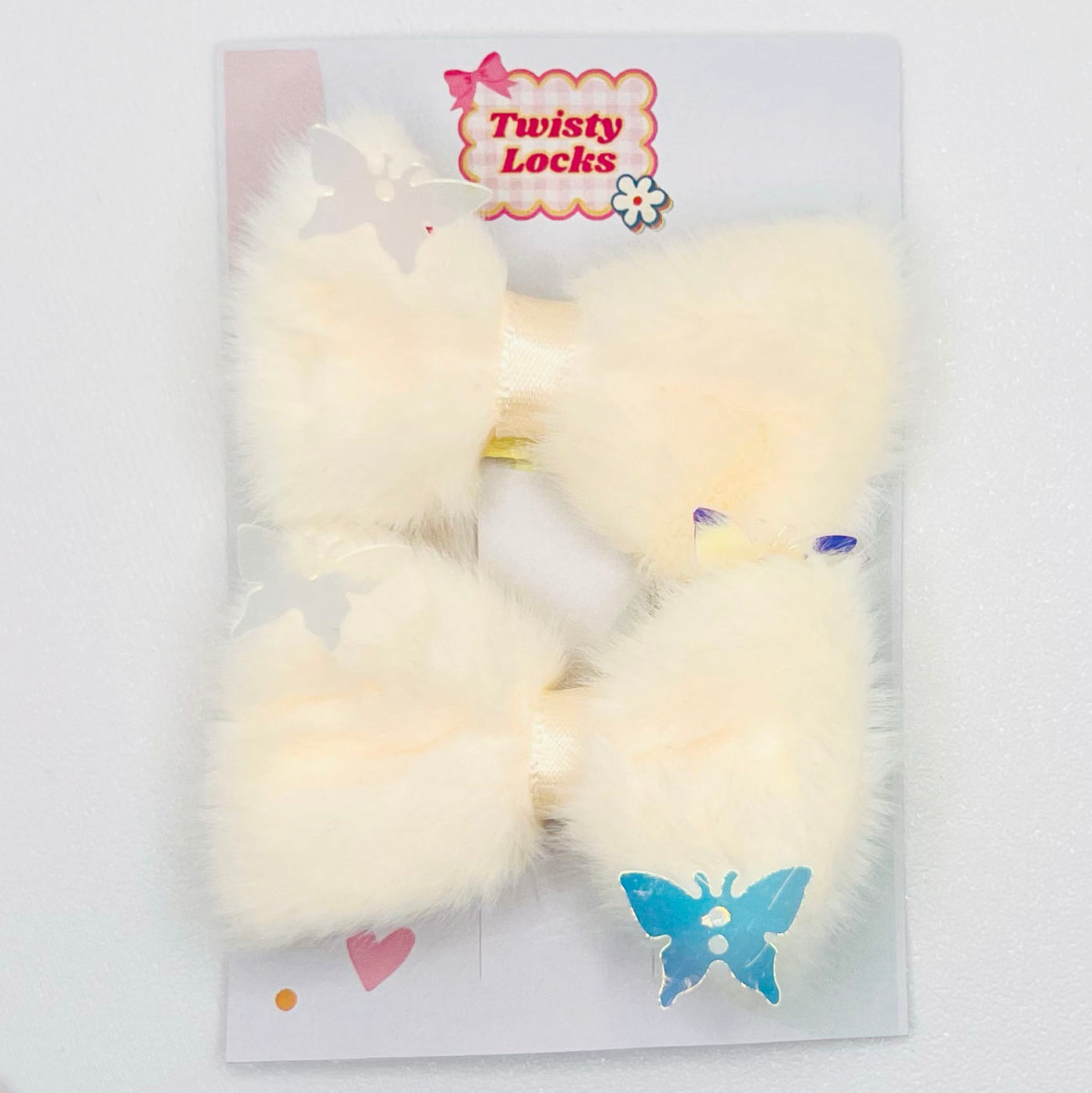 Yellow Furry Bow Clips - Set of 2 - Twisty Locks  - Kids and Women Hair Accessories, Fashion Clothing and Jewellery India
