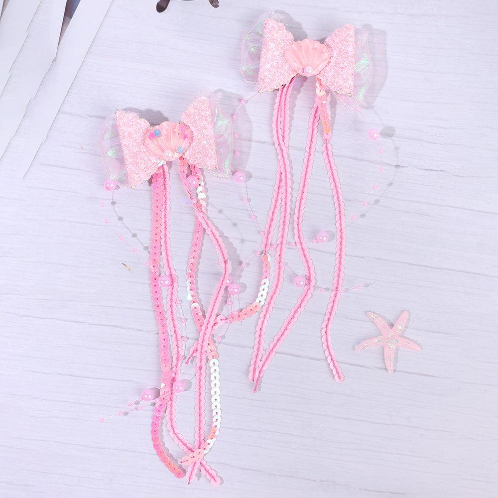 Seashell Ribbon Tail Hair Clips Set of 2