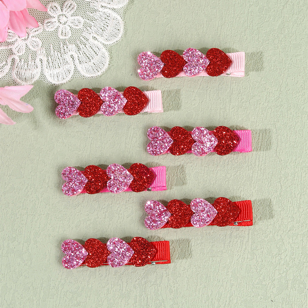 Glitter Heart Clips Set of 6