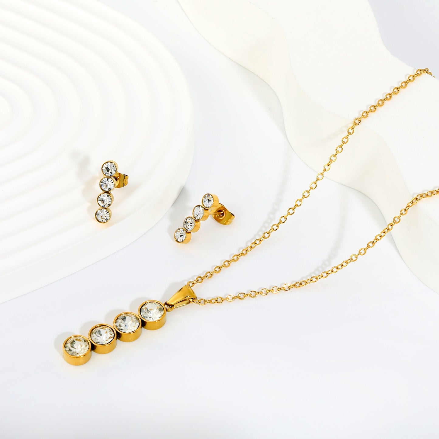 Crystal Stack Drop 18K Plated Jewellery Set (3 Pcs)