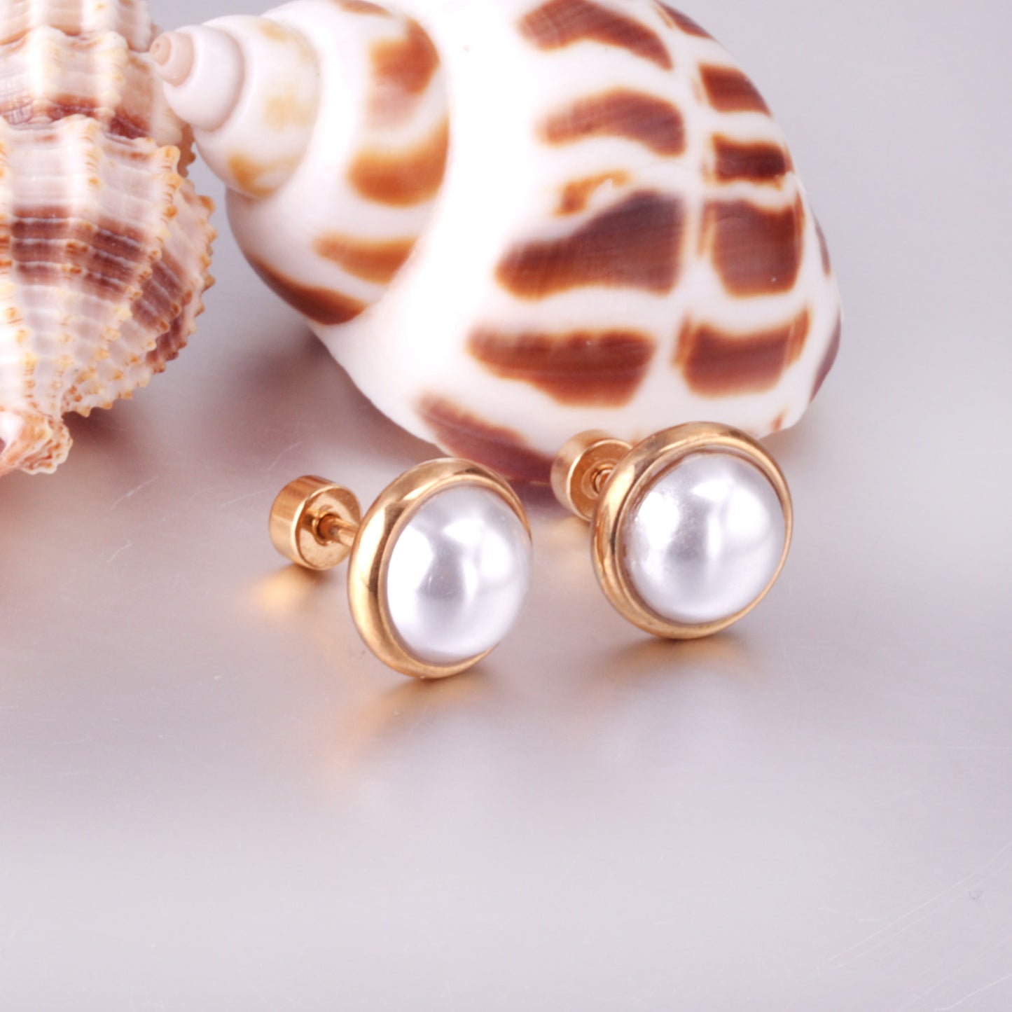 Elegant Pearl Stud 18K Gold Plated Children's Earrings