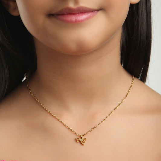 Sparkle Butterfly kids necklace on model – gold jewellery for little ones by Twisty Locks