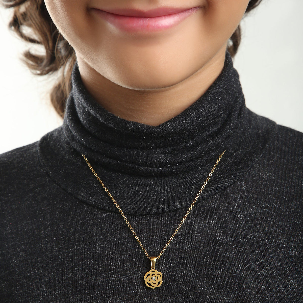 Sparkle Rose children's necklace close-up – delicate gold necklace by Twisty Locks