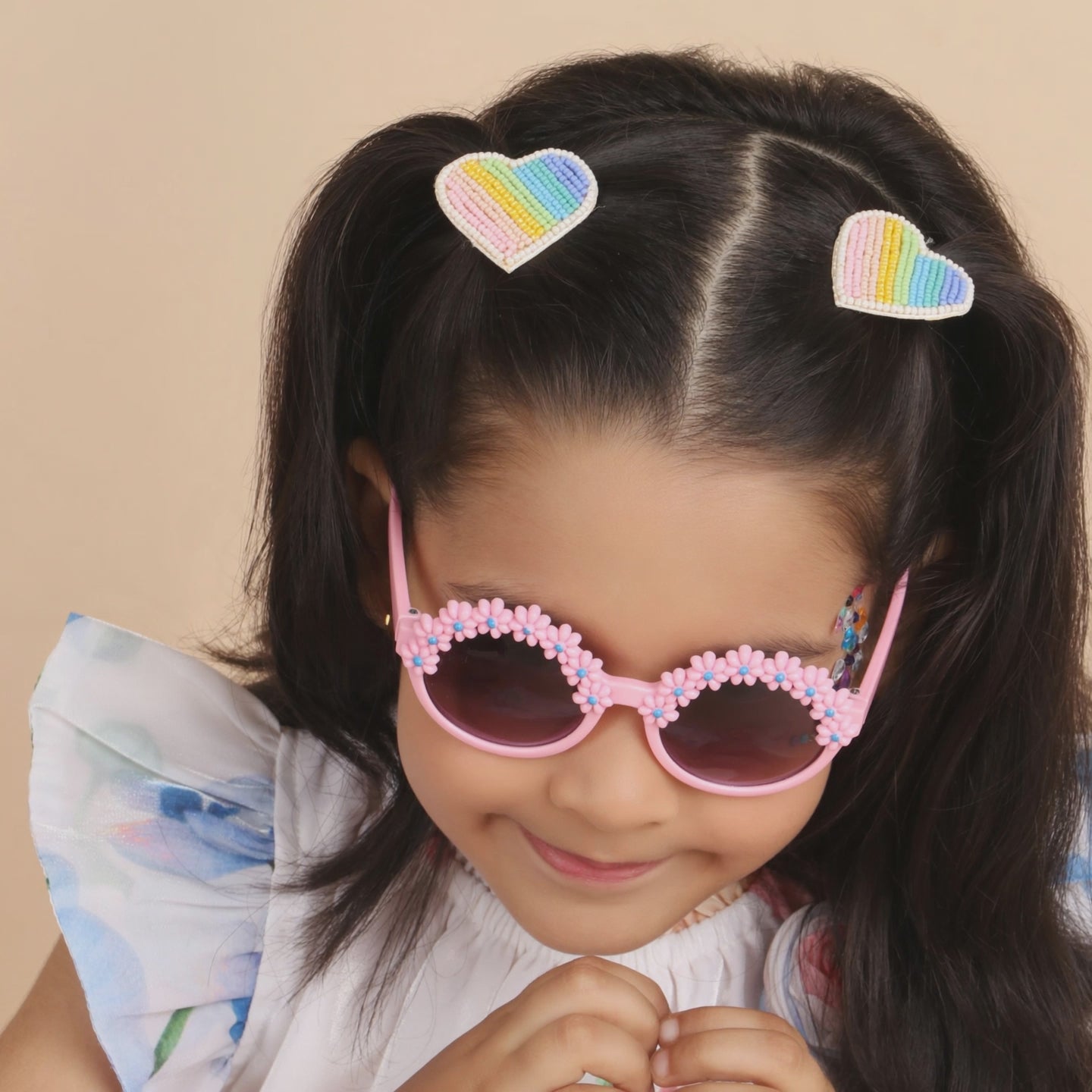 Rainbow Hearts Hair Clips Set - Twisty Locks  - Kids Hair Accessories India